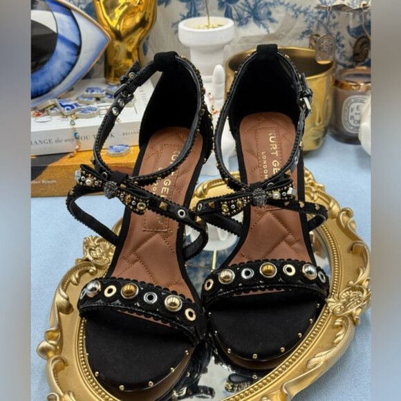 🆕 KURT GEIGER LONDON 🧿 NWOB Mini Bow Eyelet Heel Sandal, Black - Sz 37 US 7 - Picture 13 of 15